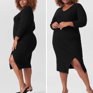 Universal Standard - Helios Ribbed Sweater Dress w/ Pockets - Black Medium